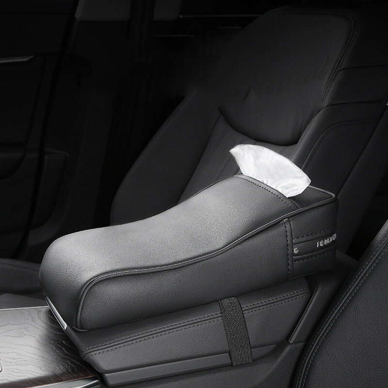 1 piece of memory foam car armrest cover, console tissue storage, pillow cushion, PU black - n