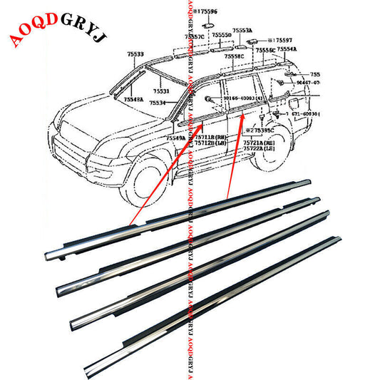 For Prado FJ/LC120 GX470 2003-2009 New QuarterDoor Belt Moulding W/Chrome Strip