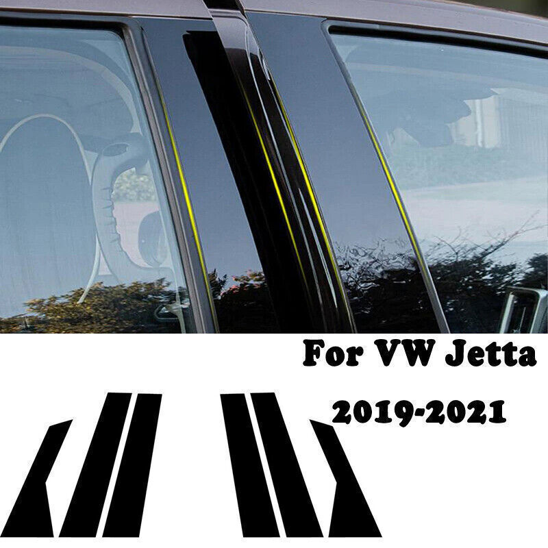 for VW for Jetta 19-2021 Piano Black Pillar Posts Door Window Molding Strip Trims 6P