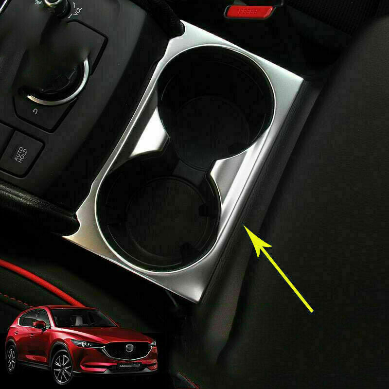 Steel Silver Interior Front Water Cup Holder Cover Trim for Mazda CX-5 2017-2021
