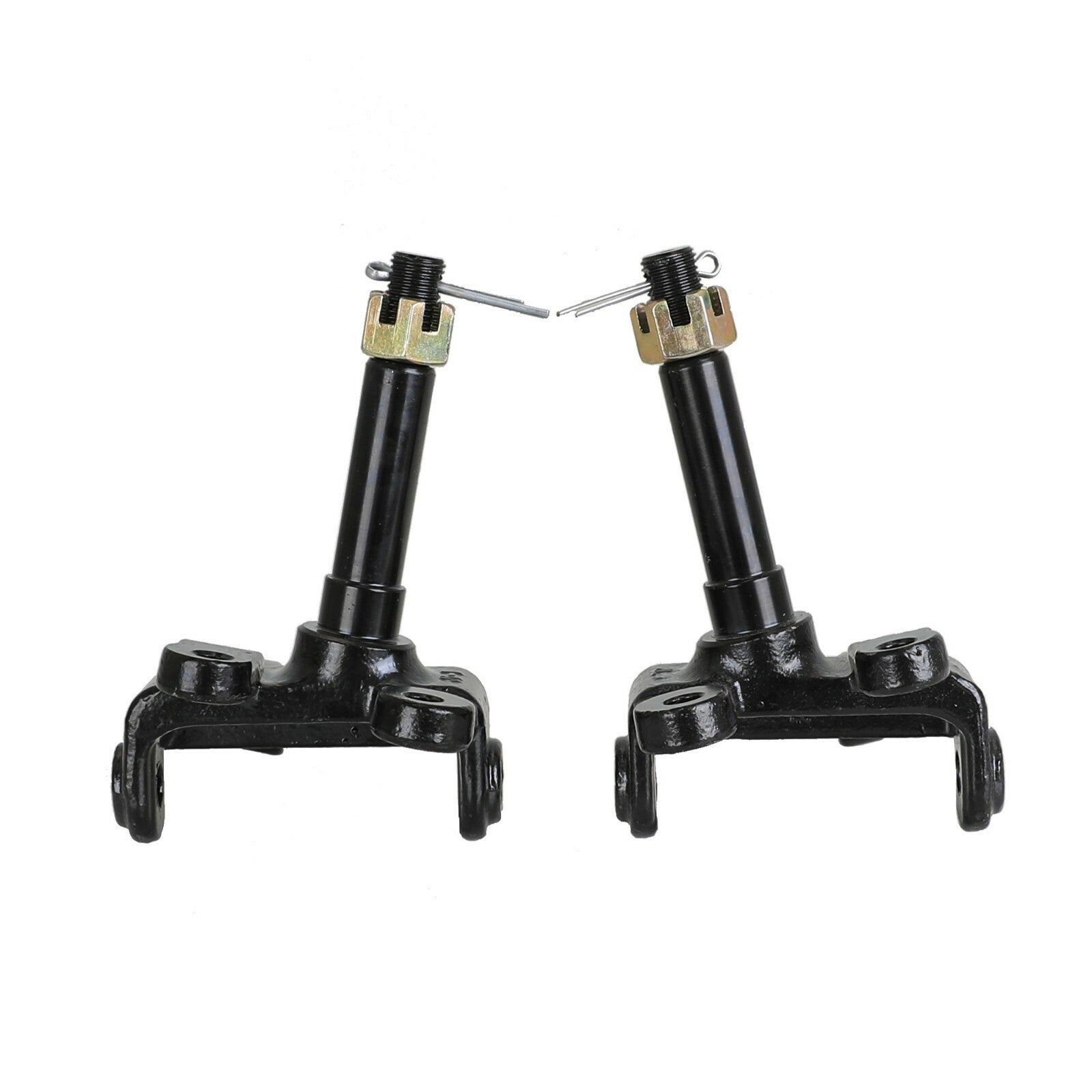 Front steering spindle knuckle suitable for 50cc-110cc go-karts, dune buggies, ATVs, and 4-wheelers.