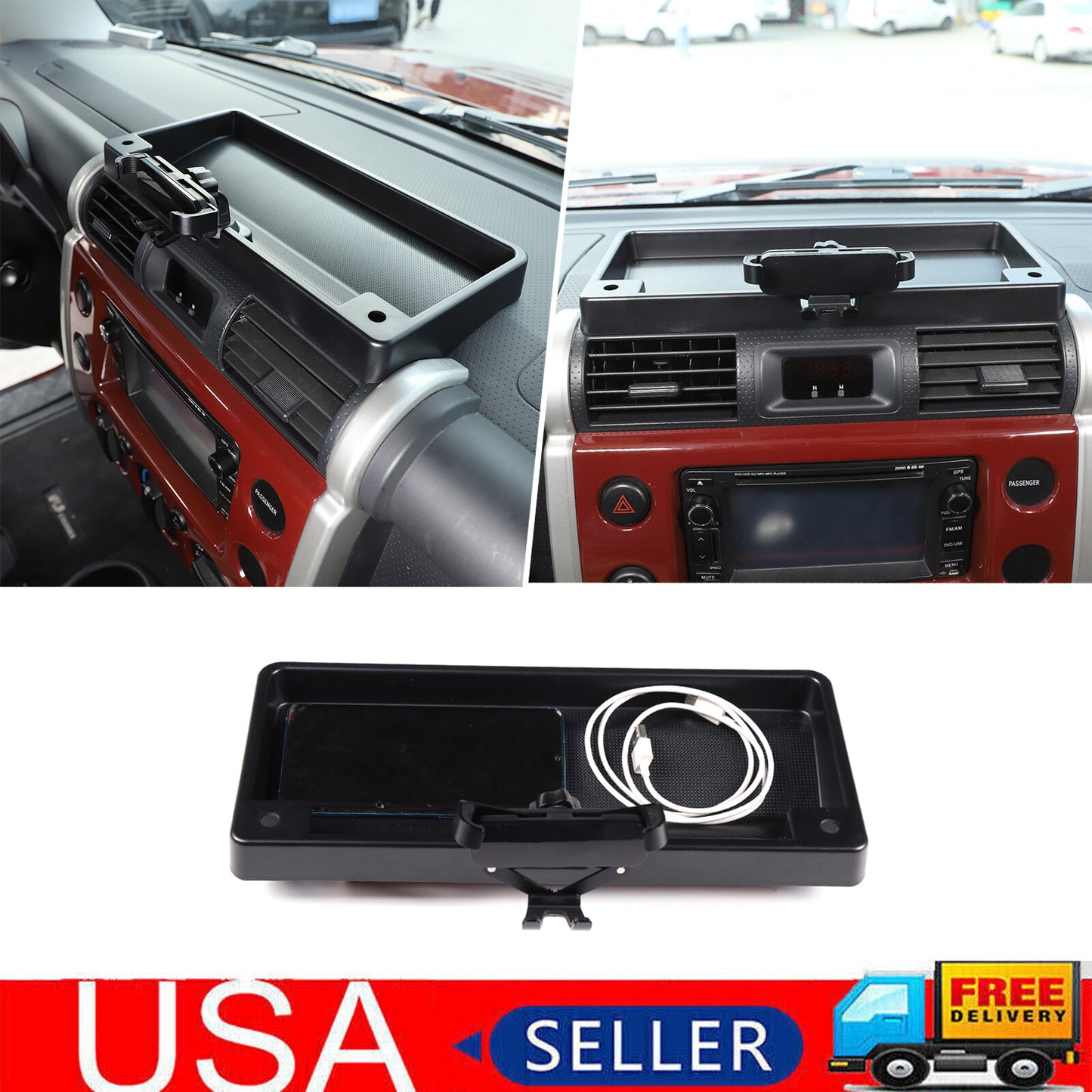 Center dashboard storage box tray with phone holder for Toyota FJ Cruiser