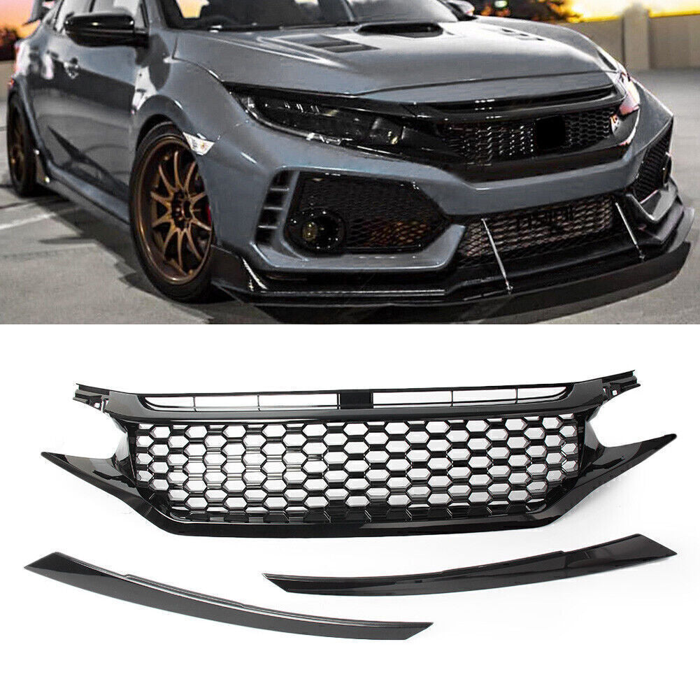 Front Performance Bumper Honeycomb Grille Grill for Honda for Civic 2016 2017 2018