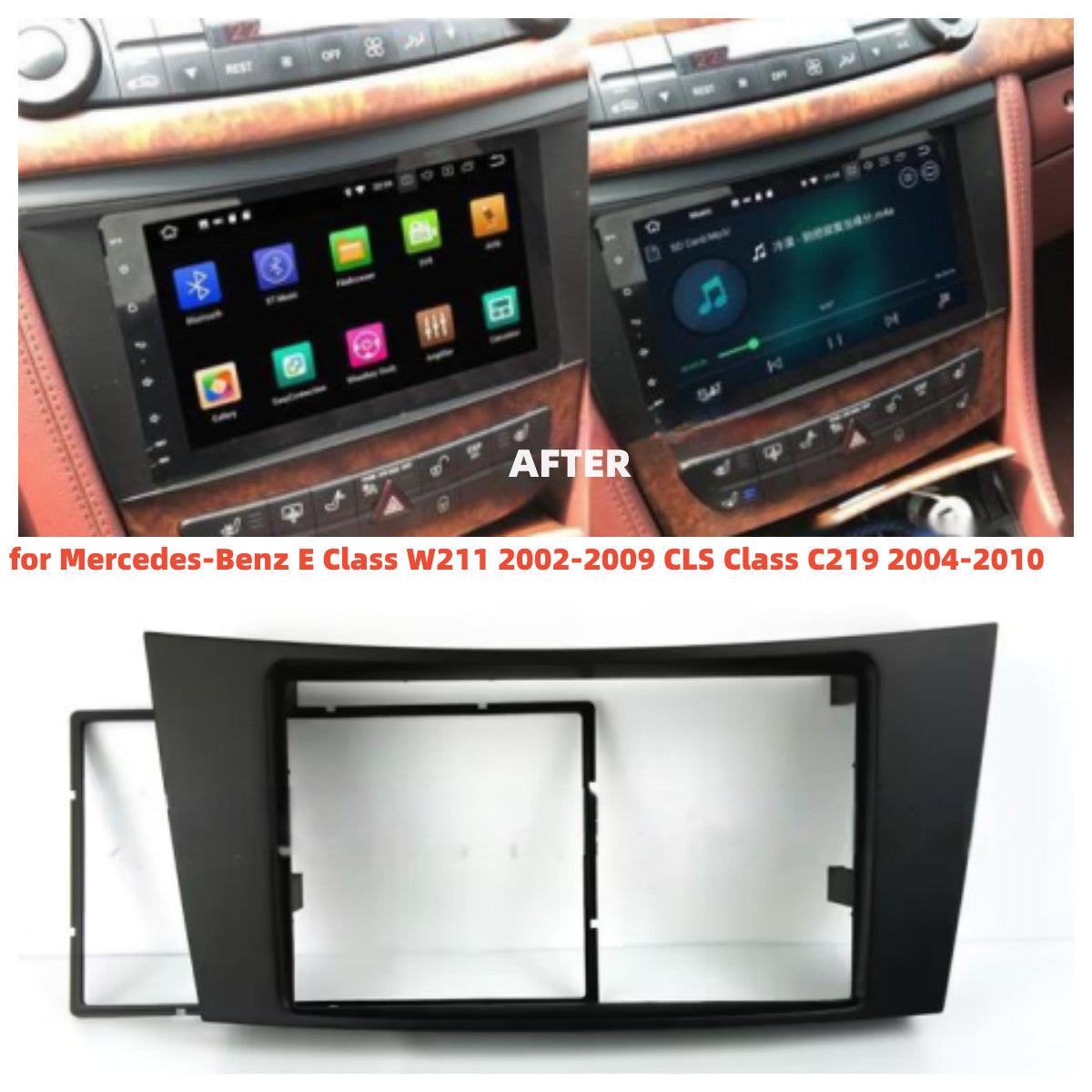 Fascia panel trim for car stereo radios compatible with for BENZ ECLASS W211/CLS C21 2DIN chassis - new. n