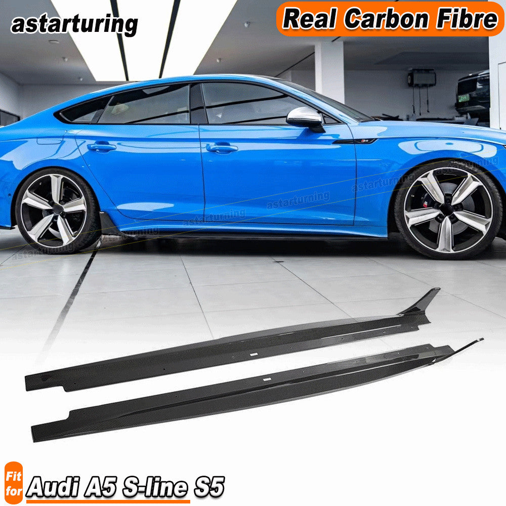 Fit For A5 S5 S Line 2020-21 REAL Carbon Fiber Side Skirt Extension Lip Spoiler