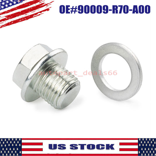 1x Engine Oil Pan Drain Bolt Plug With Gasket Fits for Honda for Acura 90009-R70-A00 Q