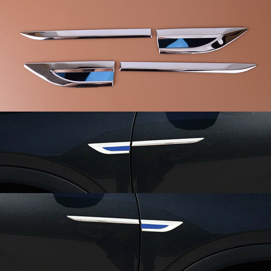 Set Car Side Fender Trim Cover Strip Emblem Decal Stainless Steel Universal v