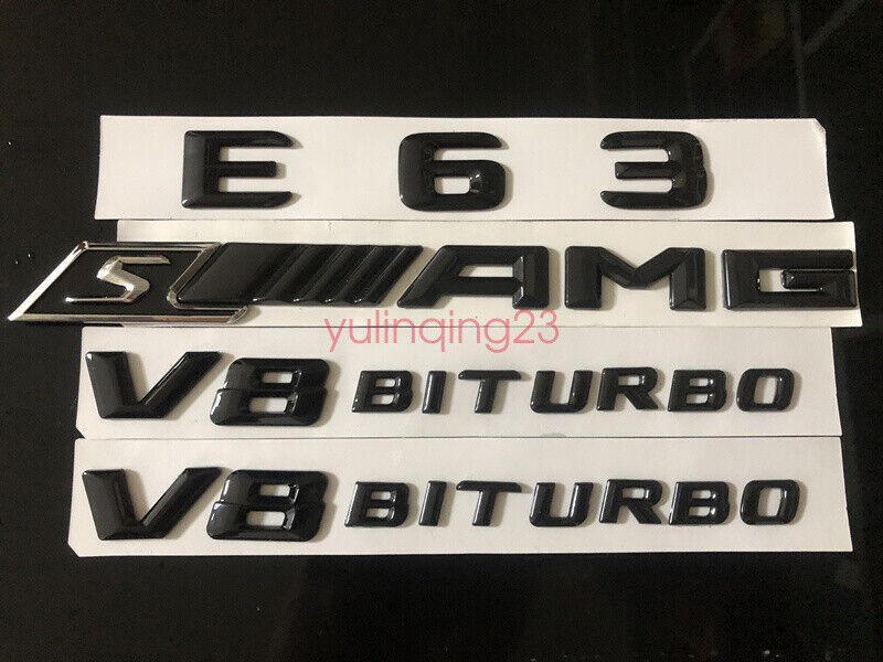 Gloss Black E63+ S AMG V8 BITURBO Trunk Badge Sticker for Mercedes-Benz