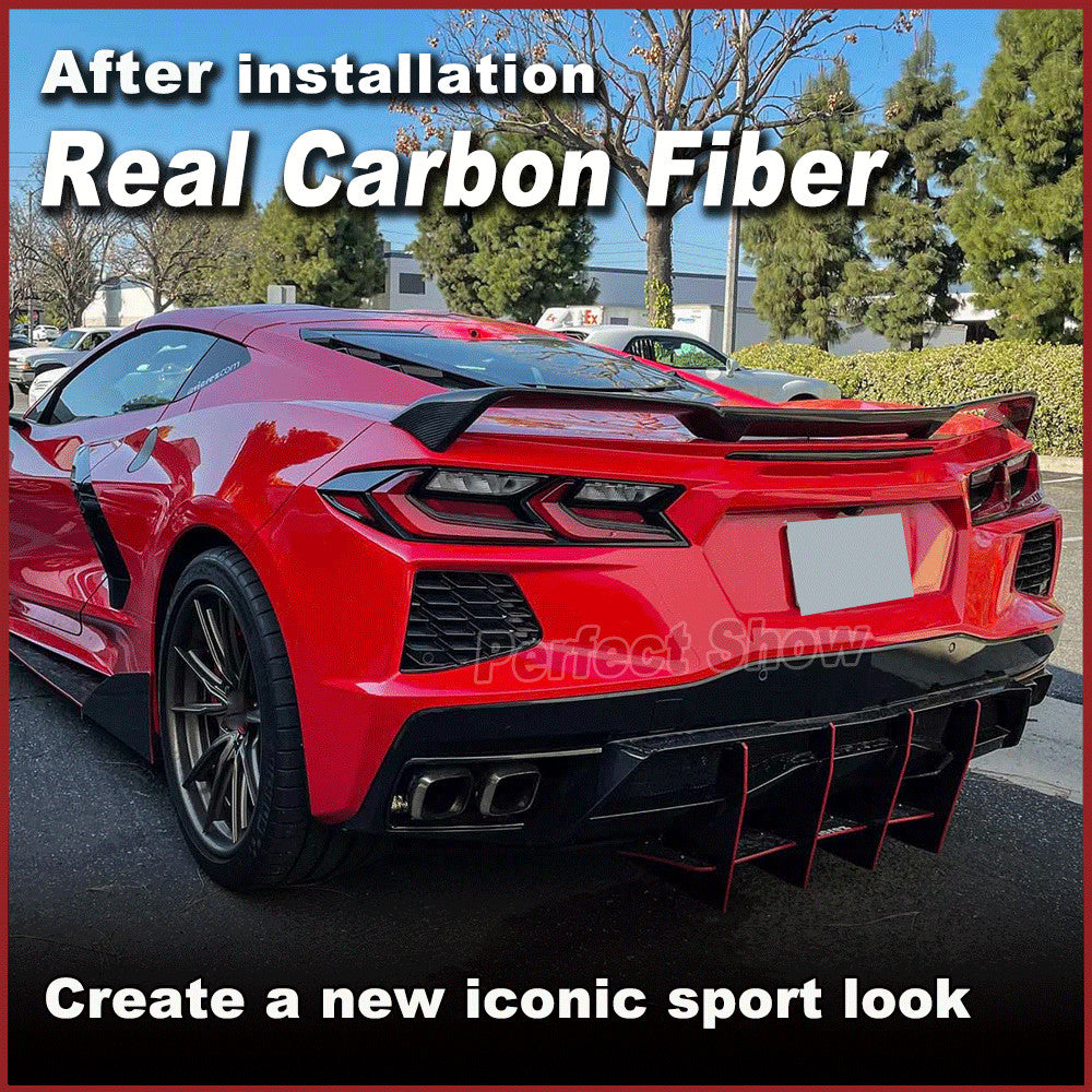 for Chevrolet for Corvette C8 Stingray Z51 REAL CARBON Rear Trunk Spoiler High Wing