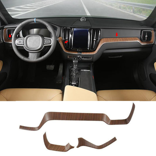 for Volvo XC60 2018-2021 Wood Grain Inner Dashboard Center Console Cover Trim 3x