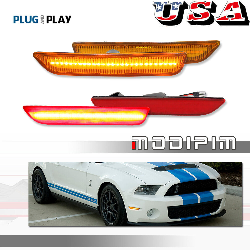 AMBER AND RED FRONT AND REAR LED SIDE MARKER LIGHTS for for MUSTANG 2010-2014- v