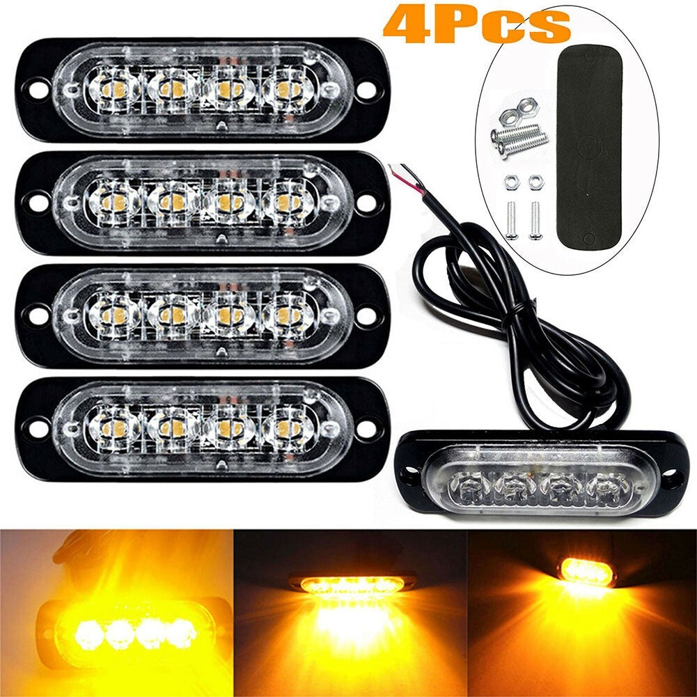 4x 4 LED Amber Grille Light Lightbar Truck Van Off-road Car Urgent Light 12-24V v