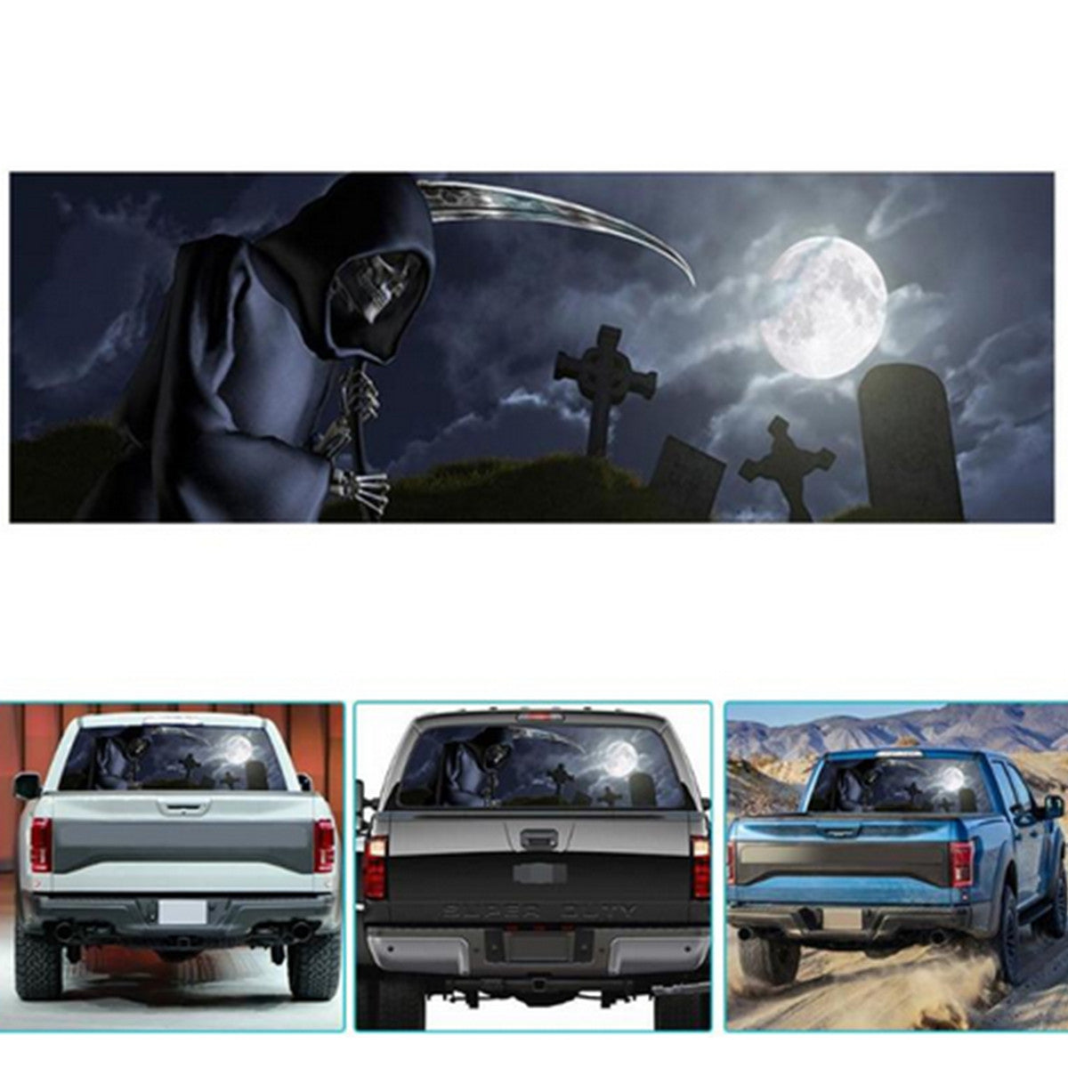Car Truck for SUV Rear Window Sticker Decal Grim Reaper Cemetery Graphics 147x46cm