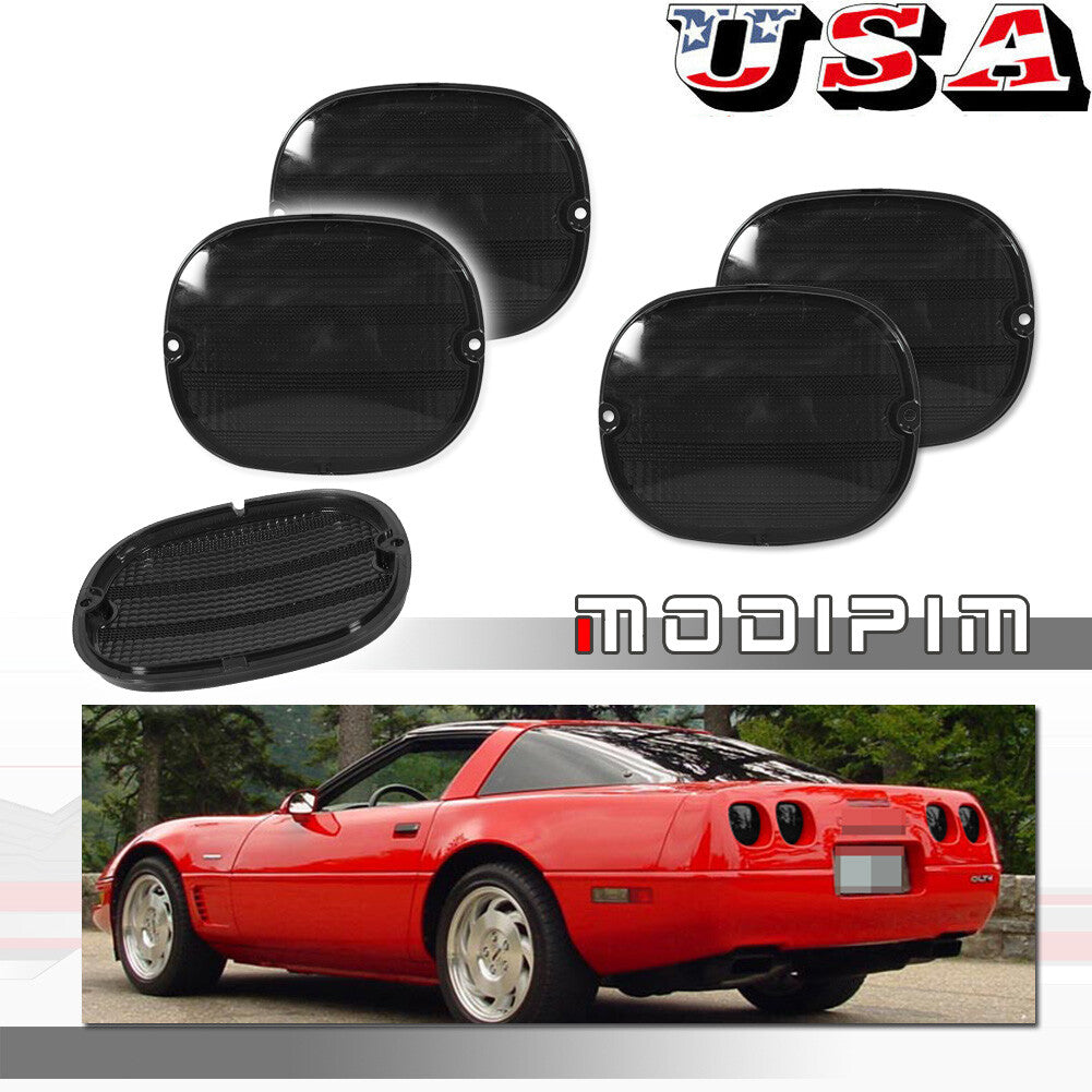 4-Pack Smoked Lens Tail Light Reflector Housing Kit for 1990 - 1996 C4 for Corvette - v