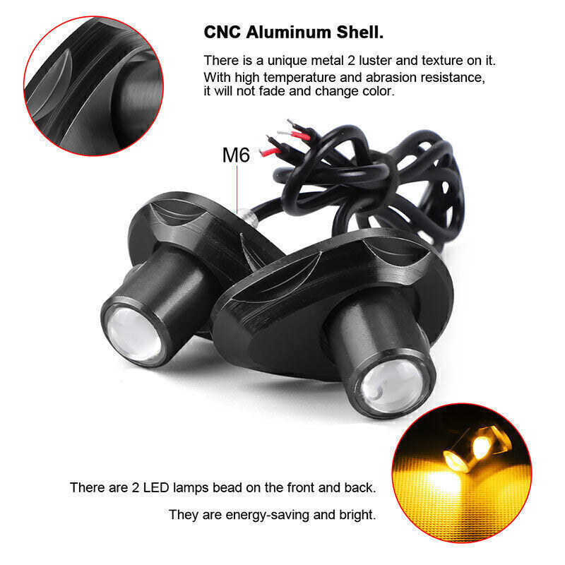 2X for Mini LED Motorcycle License Plate Turn Signals Indicator Amber Blinker Light