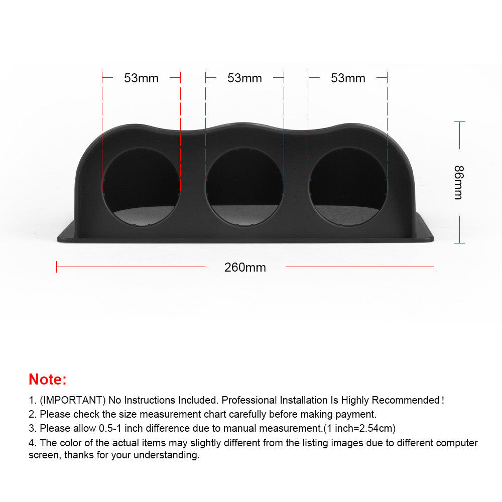 2 52MM Car Black Look ABS Plastic 3 Hole Gauge Meter Mount Pod