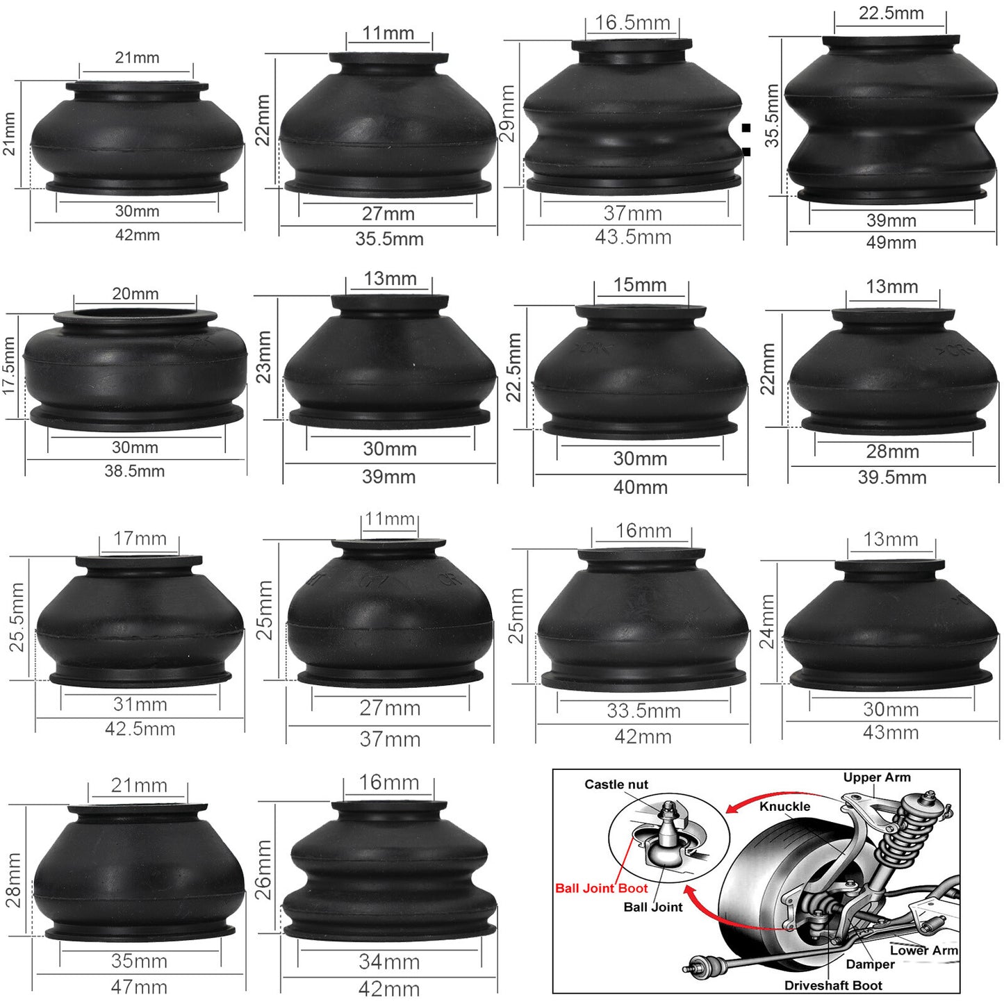 14x Universal Multipack Ball Joint Rubber Dust Boot Covers Track Rod End Set Kit
