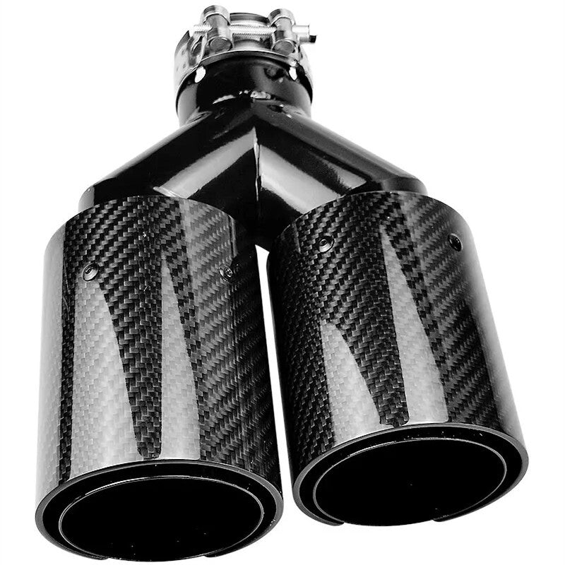 Car Carbon Fiber Glossy Muffler Tip Y Shape Double Exit Exhaust Pipe Nozzle BK