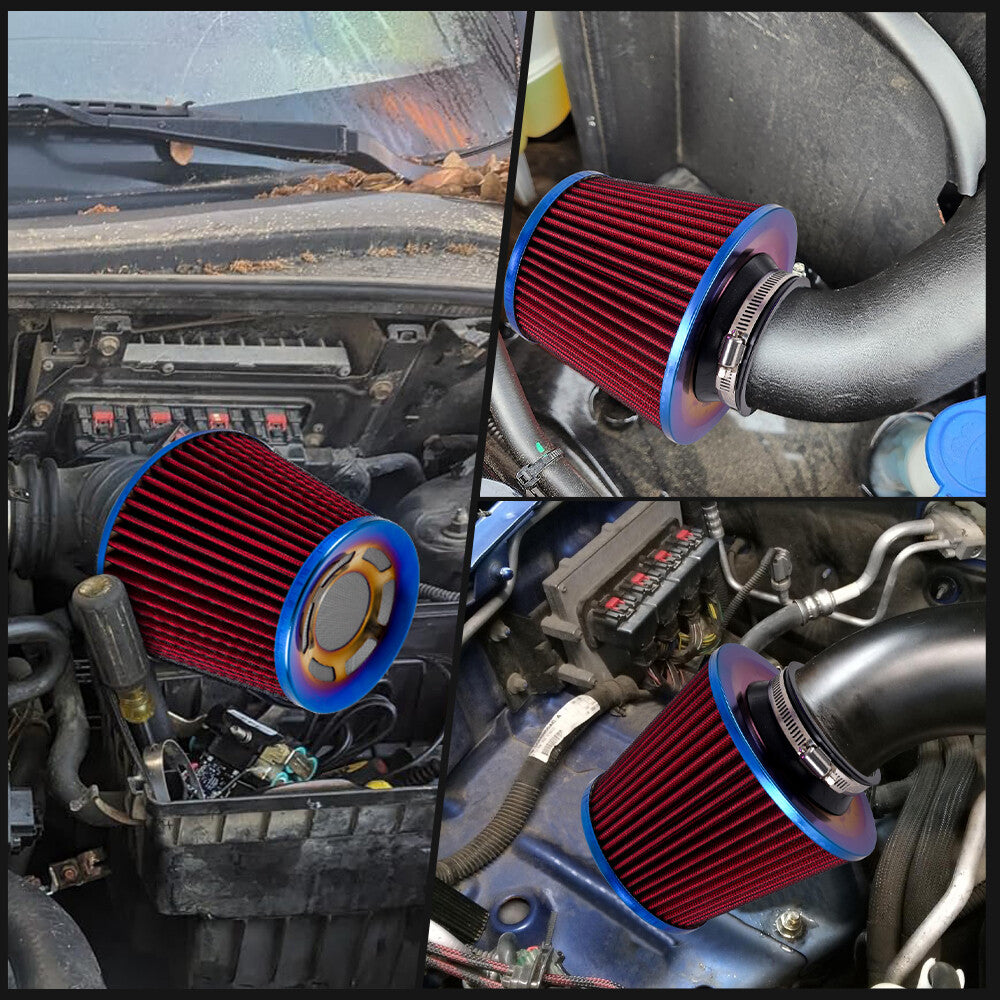 Red 3 76mm Universal High Flow Inlet Air Intake Cone Filter For Car/Truck/SUV