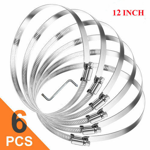 6pcs 12 Inch Hose Clip 304 Stainless Steel Duct Clamps Worm Gear Hose Clamp tool