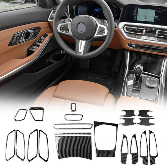 for BMW 3 Series G20 2019+Carbon Fiber Door Central Gear Interior Kit Trim 20PCS