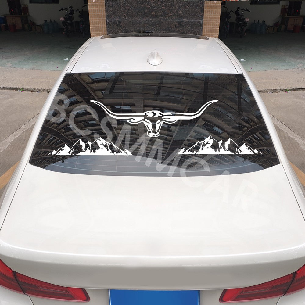 Car Rear Trunk Window Vinyl Decal Bull Head Mountain Graphics Sticker Trim