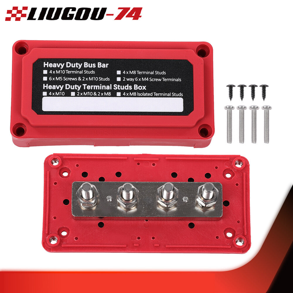 Red Heavy Duty 4 Way Bus Pole/Distribution Box Terminal Nail 300A 48V DC - v