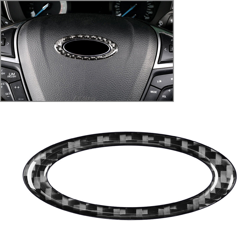 for Ford Mondeo 2013-19 Steering Wheel Center Ring Cover Trim Carbon Fiber Black
