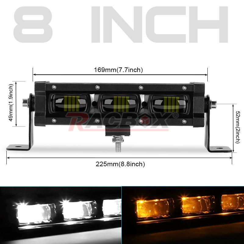8 inch Slim LED Work Light Bar 6D Driving White Amber DRL Fog Offroad SUV Truck