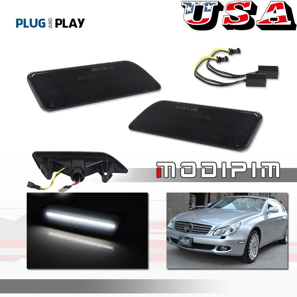 For 2006-11 for Benz W219 CLS Class Smoked White LED Front Corner Side Marker Lights - v