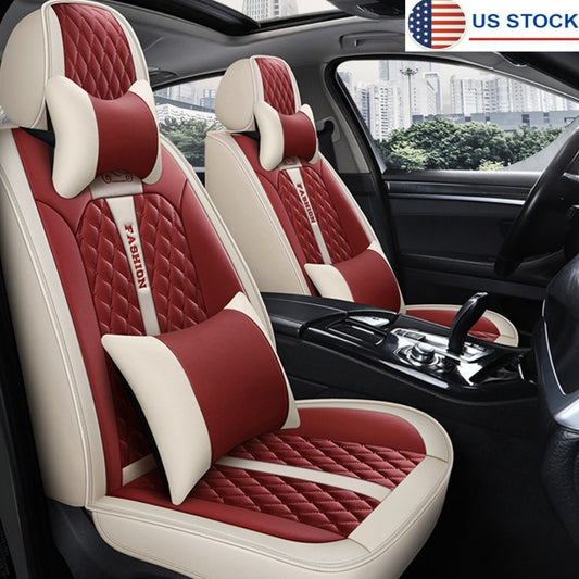 Universal Red  Beige Car for Seat Cover PU Leather Front Rear Cushion Pad Protector Q