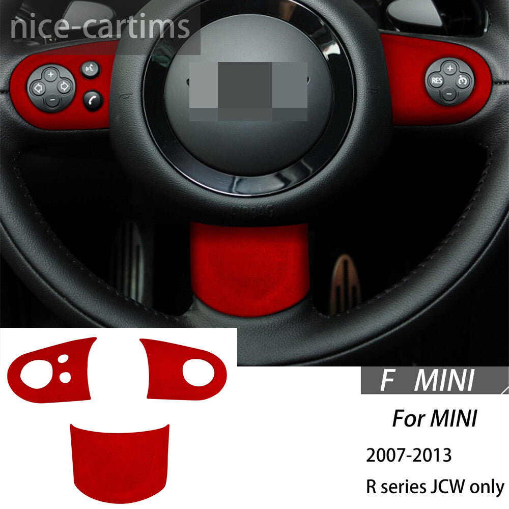 Suede Red Steering Wheel Button Trim for BMW for Mini Cooper R55 R56 R57 R58 R59 R60
