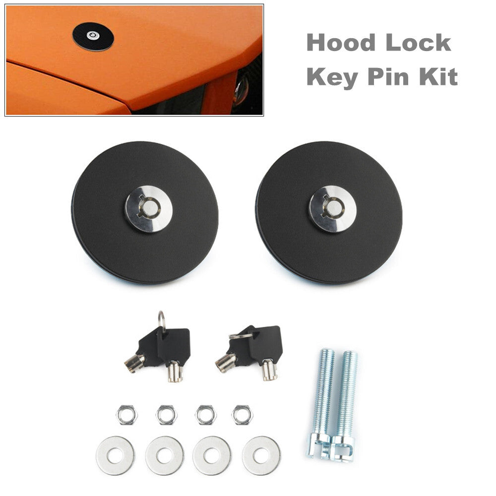 2-Piece Universal Racing Engine Bonnet Flush Plus Kit with Key Cover Pin Latch - Black n