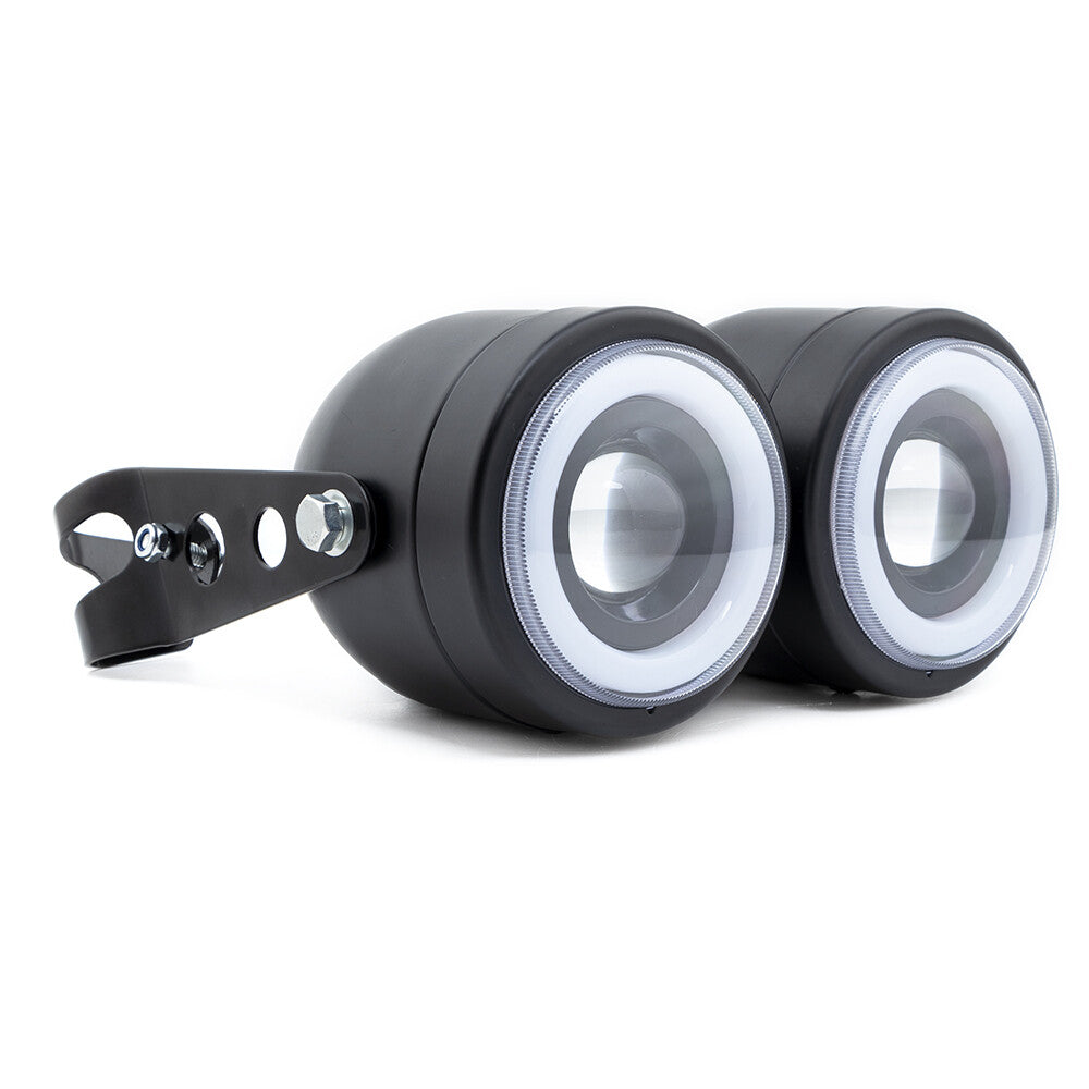 Black LED Twin Headlight Double Dual White DRL Lamp With Bracket For Cafe Racer Q