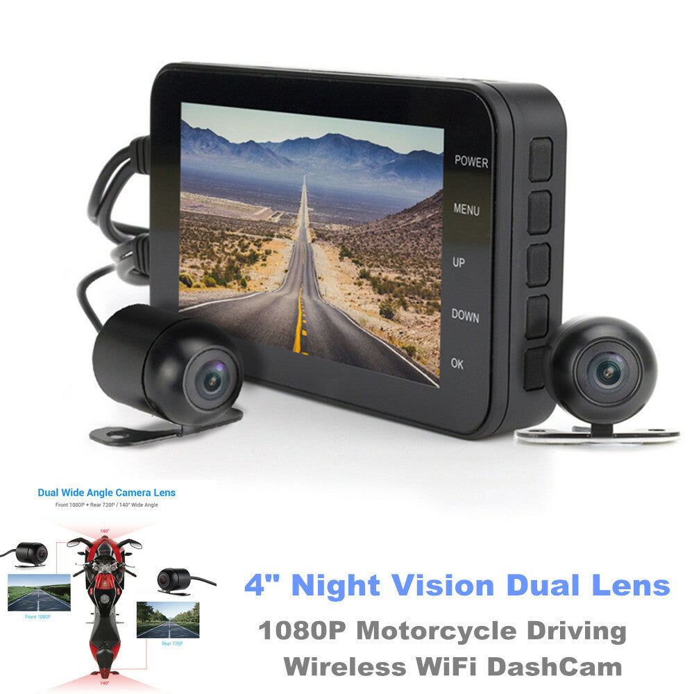 4-inch night vision dual-lens 1080P motorcycle driving wireless WiFi dashcam n