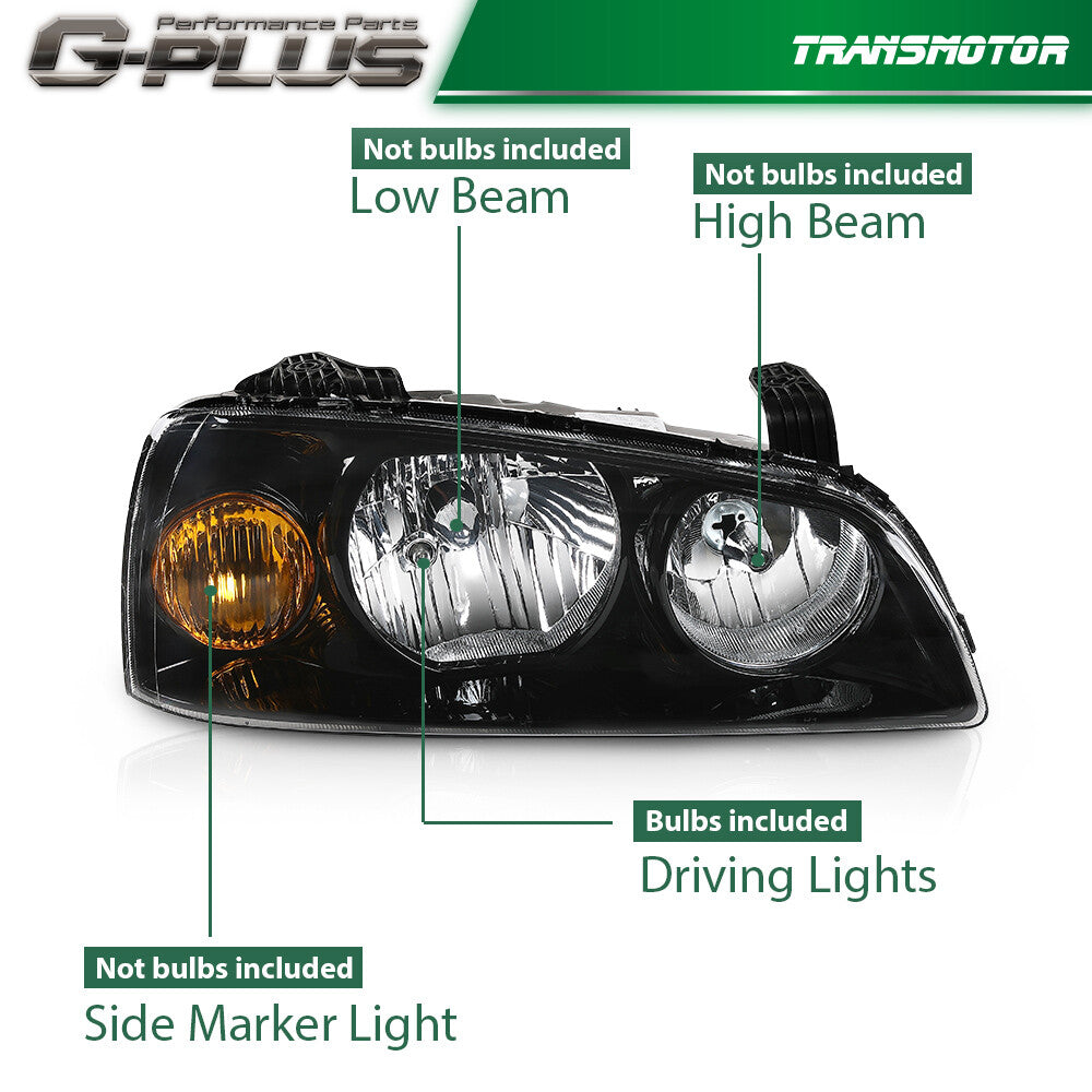 Black Fits 2004 2005 2006 for Hyundai for Elantra Replacement Headlights Left + Right - v