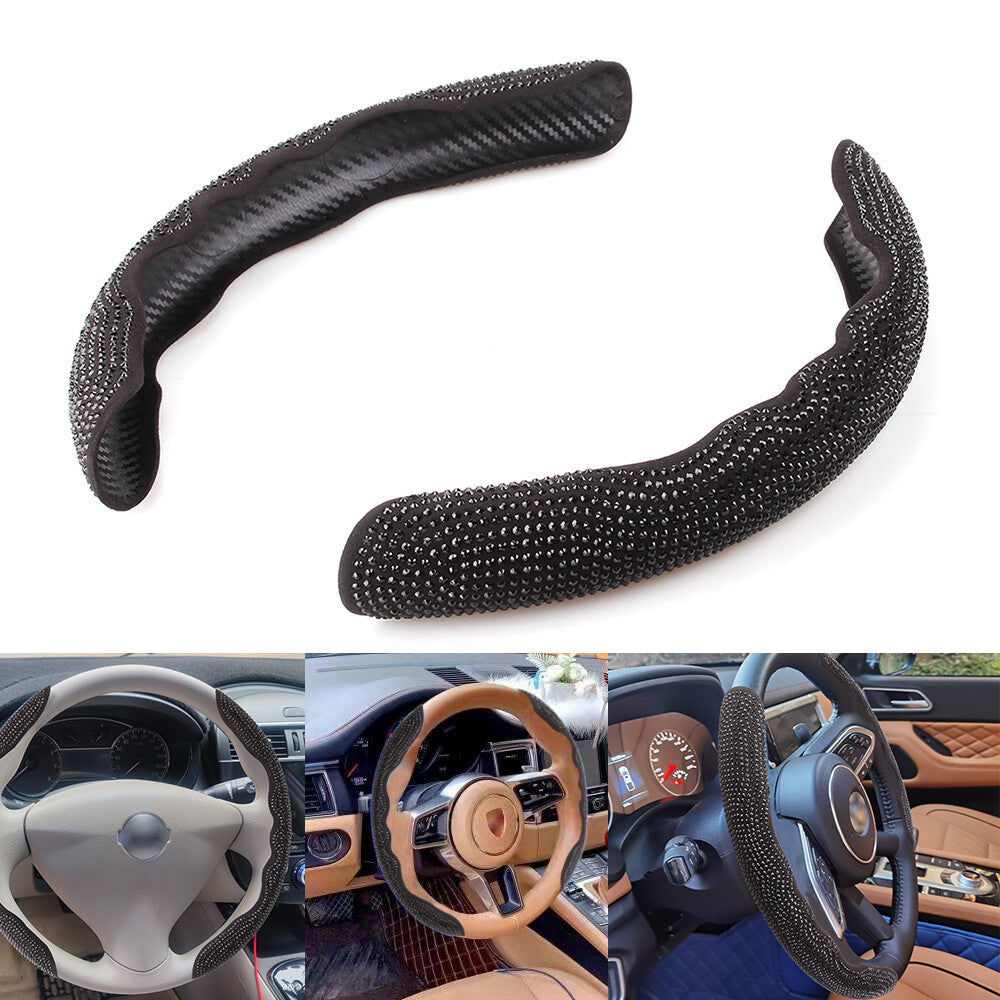 Car Steering Wheel Cover 38cm Shiny Rhinestone Bling Diamond Universal Black Q