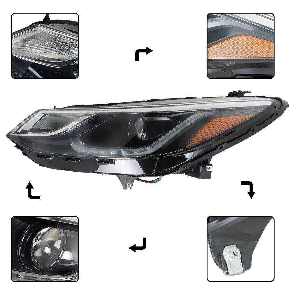 Headlight replacement parts with LED DRL for 2016-2018 for Cruze LH with clear lens halogen bulbs. n