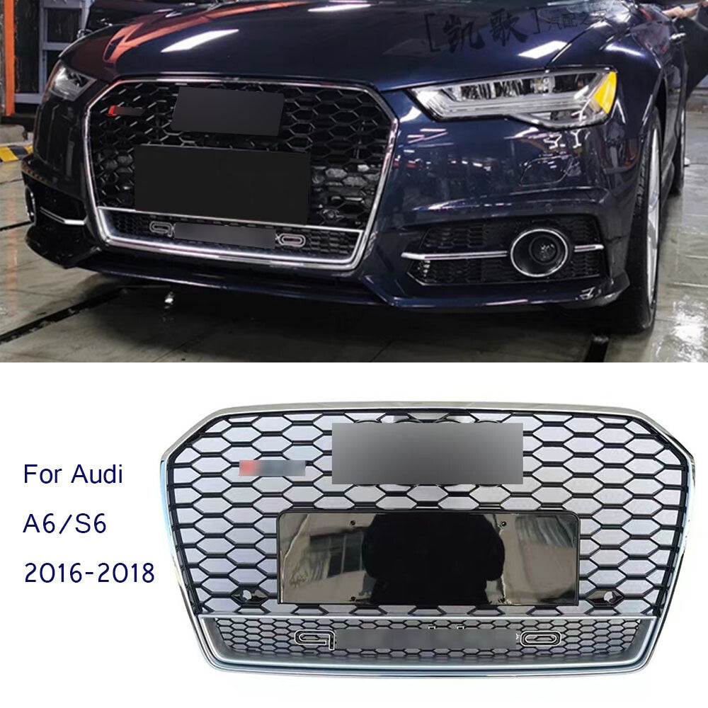 Front Bumper Grille Honeycomb Grill Fit for Audi A6 S6 2016-2018 W/Camera Slot