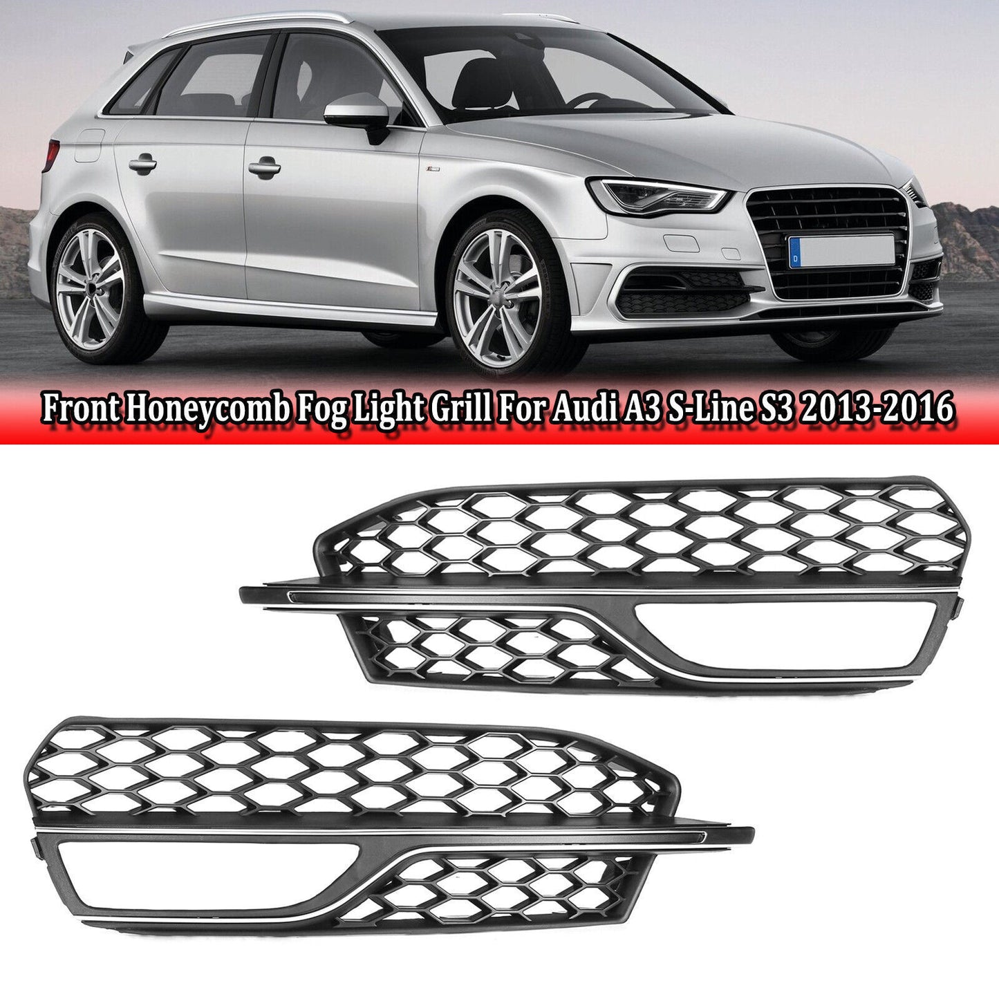 for Audi A3 S-line S3 2013-2017 Pair Fog Light Cover Grill Lower Bumber Grilles Q