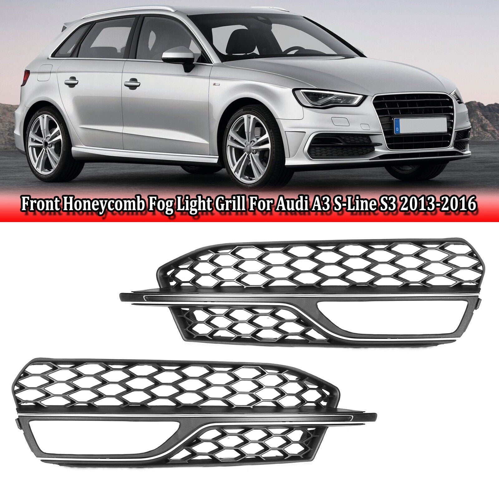 for Audi A3 S-line S3 2013-2017 Pair Fog Light Cover Grill Lower Bumber Grilles Q