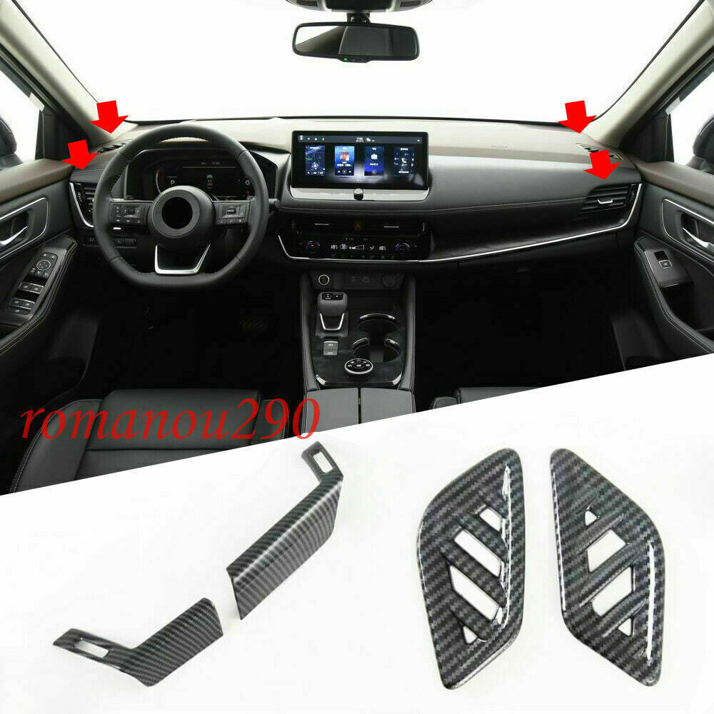 4X for Nissan Rogue 2021-2022 Carbon Fiber ABS Dashboard Air Outlet Cover Trim