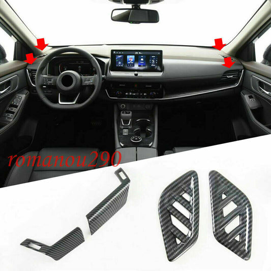 4X for Nissan Rogue 2021-2022 Carbon Fiber ABS Dashboard Air Outlet Cover Trim