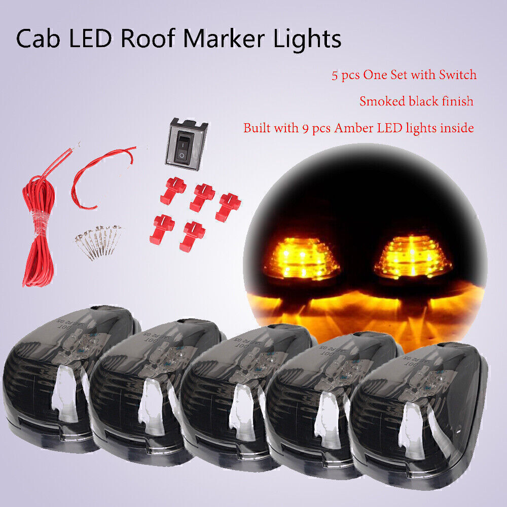 5pcs Amber 9-LED Roof Cab Marker Running Clearance Light for Truck SUV Offroad Q