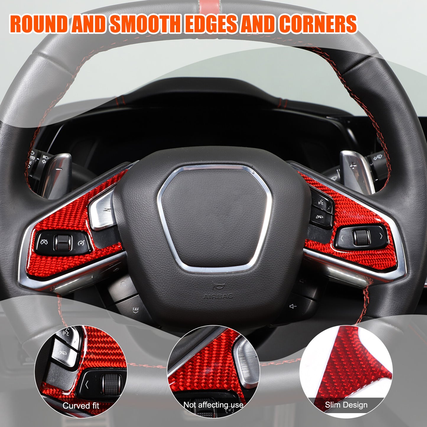 Carbon fiber steering wheel button sticker decorative cover for Corvette C8 2020 - 2023 n