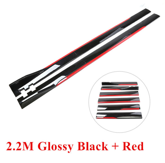 86.6Black Red Car Side Skirts Winglet Extensions Splitters Rocker Panel Lips