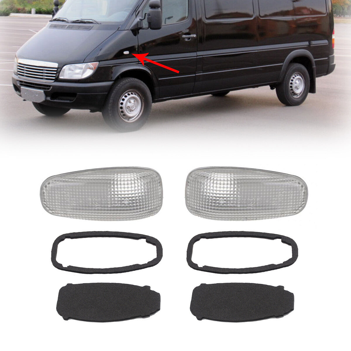2-Piece Turn Signal Lens Repeater for 2003-2006 Doge Sprinter 2500 3500 Transparent