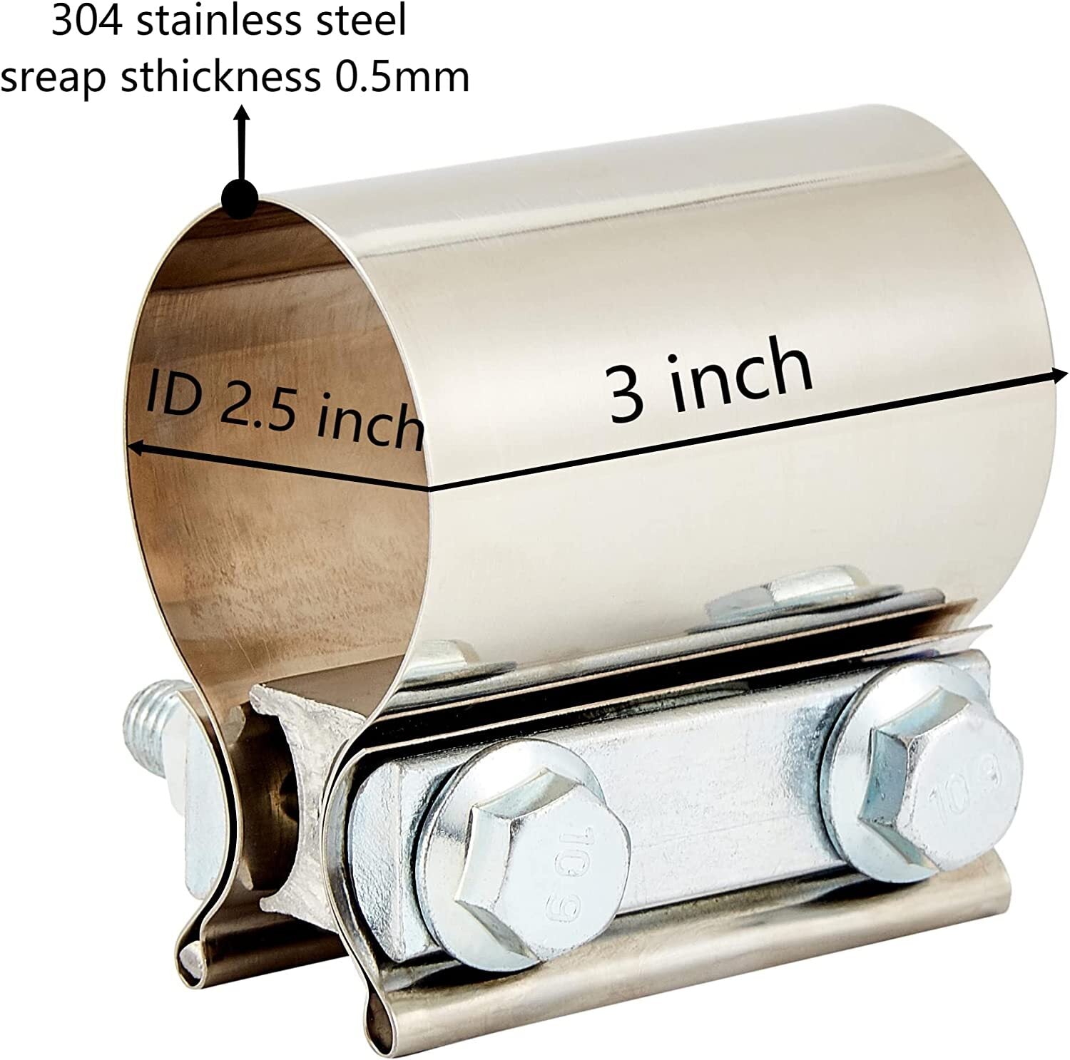 2.5-inch Butt Connector Exhaust with Clip-on Muffler Coupler 304 Stainless Steel 2-Piece Set
