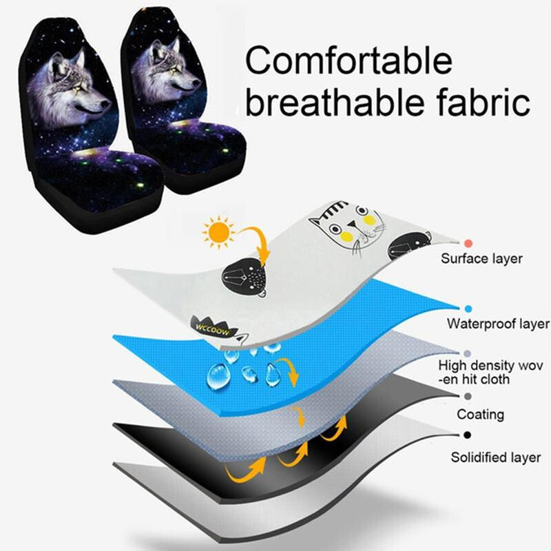7x Car for Seat Covers Protector Accessory 3D Wolf Washable Breathable Full Set