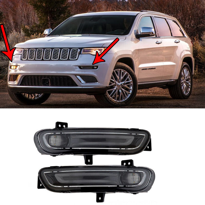 A pair of LED fog lights/driving lights for the front bumper of 2017-2021 for Jeep Grand Cherokee.